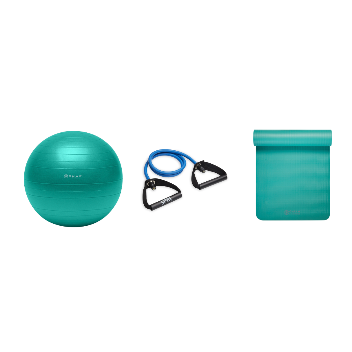 Fitness Bundle - Balance Ball (65cm), Xertube (Heavy), Fitness Mat (Teal)