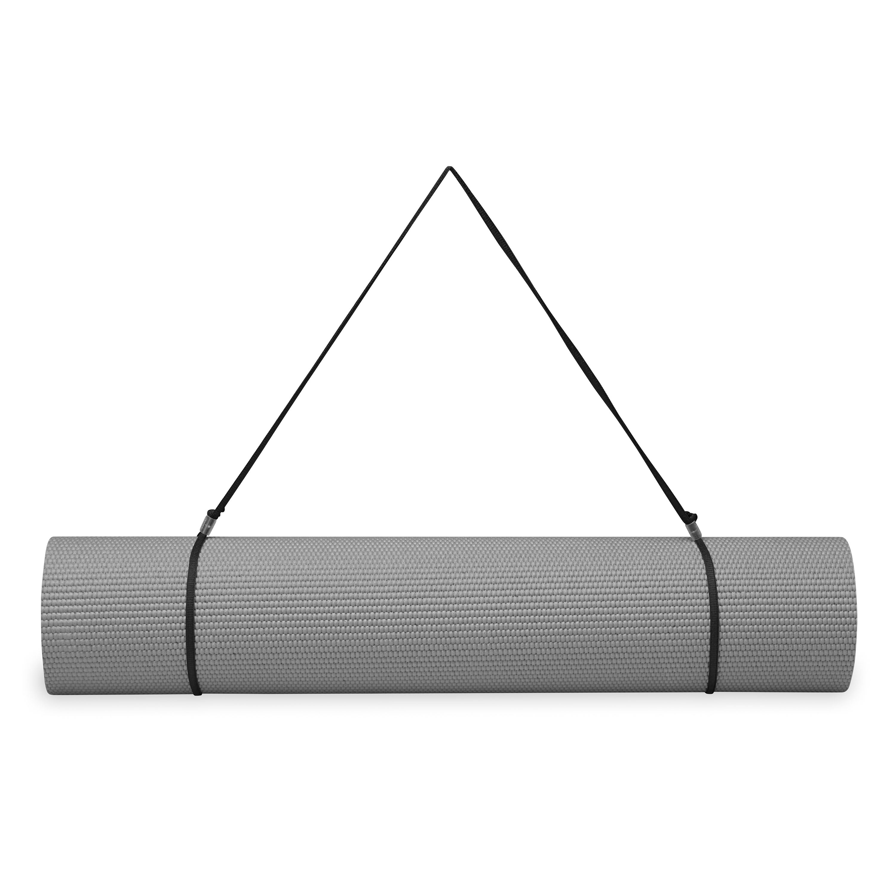 Gaiam Essentials Yoga Mat Grey rolled up with sling